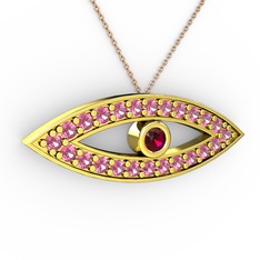 Ayn Kolye - Rodolit garnet ve pembe kuvars 8 ayar altın kolye (40 cm rose altın rolo zincir) #1tsrqxf