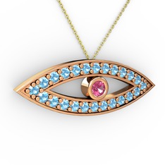 Ayn Kolye - Pembe kuvars ve akuamarin 14 ayar rose altın kolye (40 cm gümüş rolo zincir) #1twadsa