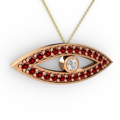 Ayn Kolye - Pırlanta ve garnet 925 ayar rose altın kaplama gümüş kolye (0.036 karat, 40 cm altın rolo zincir) #1typtpm