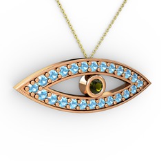 Peridot ve akuamarin 18 ayar rose altın kolye (40 cm altın rolo zincir)