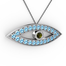 Ayn Kolye - Peridot ve akuamarin 925 ayar gümüş kolye (40 cm gümüş rolo zincir) #1u399uh
