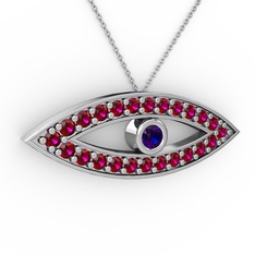 Lab safir ve rodolit garnet 8 ayar beyaz altın kolye (40 cm beyaz altın rolo zincir)