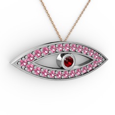Ayn Kolye - Garnet ve pembe kuvars 925 ayar gümüş kolye (40 cm rose altın rolo zincir) #1ucckqd
