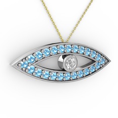 Swarovski ve akuamarin 18 ayar beyaz altın kolye (40 cm altın rolo zincir)