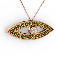 Ayn Kolye - Swarovski ve peridot 14 ayar rose altın kolye (40 cm gümüş rolo zincir) #1uxvyvf