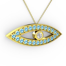Ayn Kolye - Swarovski ve akuamarin 925 ayar altın kaplama gümüş kolye (40 cm gümüş rolo zincir) #1v11o4j