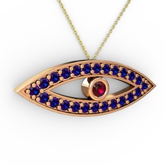 Rodolit garnet ve lab safir 18 ayar rose altın kolye (40 cm altın rolo zincir)