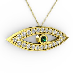 Yeşil kuvars ve swarovski 8 ayar altın kolye (40 cm altın rolo zincir)