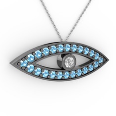Ayn Kolye - Swarovski ve akuamarin 925 ayar siyah rodyum kaplama gümüş kolye (40 cm beyaz altın rolo zincir) #1vrpcaa