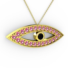 Ayn Kolye - Siyah zirkon ve pembe kuvars 8 ayar altın kolye (40 cm altın rolo zincir) #1w1ascv