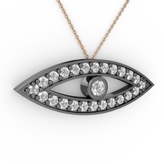Beyaz zirkon ve pırlanta 925 ayar siyah rodyum kaplama gümüş kolye (0.264 karat, 40 cm rose altın rolo zincir)