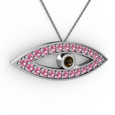 Ayn Kolye - Dumanlı kuvars ve pembe kuvars 18 ayar beyaz altın kolye (40 cm gümüş rolo zincir) #1w4t2mj