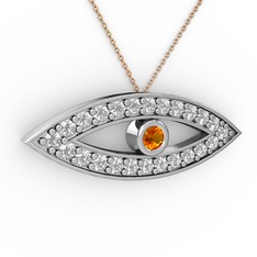 Sitrin ve pırlanta 925 ayar gümüş kolye (0.264 karat, 40 cm rose altın rolo zincir)