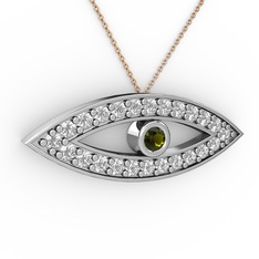 Ayn Kolye - Peridot ve swarovski 14 ayar beyaz altın kolye (40 cm rose altın rolo zincir) #1wthmsz