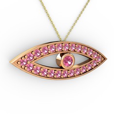 Ayn Kolye - Pembe kuvars 18 ayar rose altın kolye (40 cm altın rolo zincir) #1wv03qa