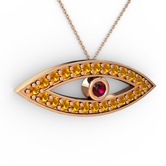 Rodolit garnet ve sitrin 8 ayar rose altın kolye (40 cm rose altın rolo zincir)