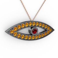 Ayn Kolye - Garnet ve sitrin 925 ayar siyah rodyum kaplama gümüş kolye (40 cm rose altın rolo zincir) #1xhu4rn
