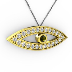 Ayn Kolye - Peridot ve beyaz zirkon 18 ayar altın kolye (40 cm gümüş rolo zincir) #1xmgh1o