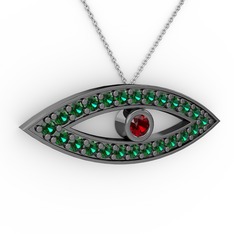 Ayn Kolye - Garnet ve yeşil kuvars 925 ayar siyah rodyum kaplama gümüş kolye (40 cm gümüş rolo zincir) #1xqtz09