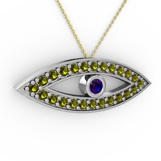 Ayn Kolye - Lab safir ve peridot 18 ayar beyaz altın kolye (40 cm gümüş rolo zincir) #1xr7891