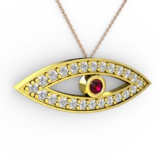Ayn Kolye - Rodolit garnet ve beyaz zirkon 14 ayar altın kolye (40 cm rose altın rolo zincir) #1ybau5l