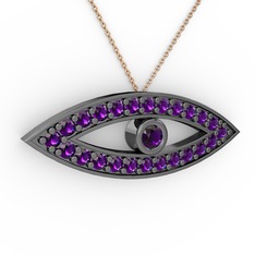 Ayn Kolye - Ametist 925 ayar siyah rodyum kaplama gümüş kolye (40 cm rose altın rolo zincir) #1ycjup8