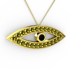 Ayn Kolye - Siyah zirkon ve peridot 8 ayar altın kolye (40 cm altın rolo zincir) #21v40x