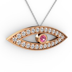 Ayn Kolye - Pembe kuvars ve pırlanta 14 ayar rose altın kolye (0.264 karat, 40 cm beyaz altın rolo zincir) #263jx5