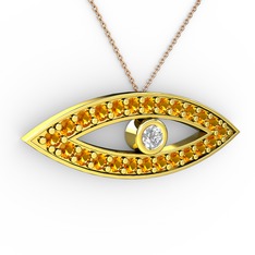 Ayn Kolye - Swarovski ve sitrin 14 ayar altın kolye (40 cm gümüş rolo zincir) #275nrp