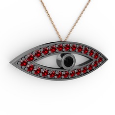 Ayn Kolye - Siyah zirkon ve garnet 925 ayar siyah rodyum kaplama gümüş kolye (40 cm rose altın rolo zincir) #28ei0i