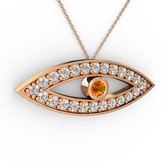Sitrin ve swarovski 14 ayar rose altın kolye (40 cm rose altın rolo zincir)