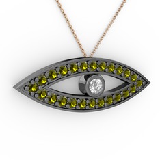 Ayn Kolye - Swarovski ve peridot 925 ayar siyah rodyum kaplama gümüş kolye (40 cm gümüş rolo zincir) #2mwum5