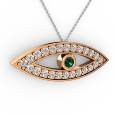 Ayn Kolye - Yeşil kuvars ve swarovski 8 ayar rose altın kolye (40 cm beyaz altın rolo zincir) #2slro7