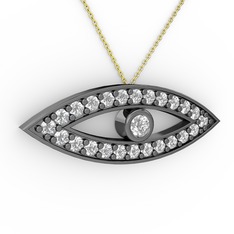 Ayn Kolye - Beyaz zirkon ve pırlanta 925 ayar siyah rodyum kaplama gümüş kolye (0.264 karat, 40 cm altın rolo zincir) #30rb7g