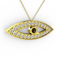 Ayn Kolye - Dumanlı kuvars ve pırlanta 925 ayar altın kaplama gümüş kolye (0.264 karat, 40 cm gümüş rolo zincir) #3fgbuy