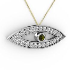 Ayn Kolye - Peridot ve pırlanta 14 ayar beyaz altın kolye (0.264 karat, 40 cm gümüş rolo zincir) #3rr071