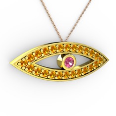 Ayn Kolye - Pembe kuvars ve sitrin 18 ayar altın kolye (40 cm rose altın rolo zincir) #3ug3qx