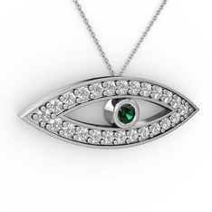 Ayn Kolye - Yeşil kuvars ve swarovski 8 ayar beyaz altın kolye (40 cm beyaz altın rolo zincir) #4bdojj