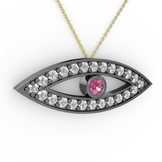 Ayn Kolye - Pembe kuvars ve swarovski 925 ayar siyah rodyum kaplama gümüş kolye (40 cm altın rolo zincir) #4f6vr3
