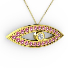 Swarovski ve pembe kuvars 8 ayar altın kolye (40 cm altın rolo zincir)