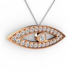 Pırlanta ve beyaz zirkon 925 ayar rose altın kaplama gümüş kolye (0.036 karat, 40 cm beyaz altın rolo zincir)