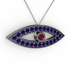 Ayn Kolye - Rodolit garnet ve lab safir 925 ayar siyah rodyum kaplama gümüş kolye (40 cm beyaz altın rolo zincir) #5jeydq