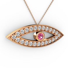 Pembe kuvars ve swarovski 14 ayar rose altın kolye (40 cm rose altın rolo zincir)