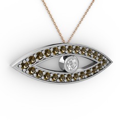 Swarovski ve dumanlı kuvars 14 ayar beyaz altın kolye (40 cm rose altın rolo zincir)