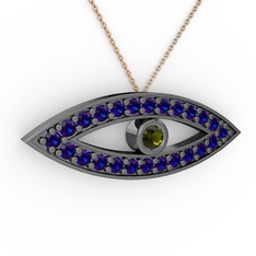 Ayn Kolye - Peridot ve lab safir 925 ayar siyah rodyum kaplama gümüş kolye (40 cm rose altın rolo zincir) #6nlmq2