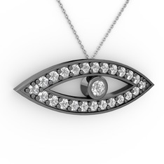 Ayn Kolye - Beyaz zirkon ve swarovski 925 ayar siyah rodyum kaplama gümüş kolye (40 cm beyaz altın rolo zincir) #6xoyj1