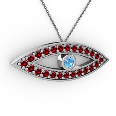Ayn Kolye - Akuamarin ve garnet 925 ayar gümüş kolye (40 cm gümüş rolo zincir) #72m4ah