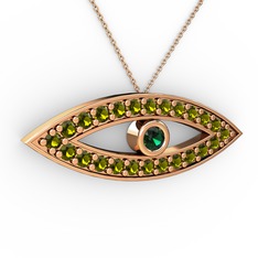 Ayn Kolye - Yeşil kuvars ve peridot 18 ayar rose altın kolye (40 cm rose altın rolo zincir) #79qijz