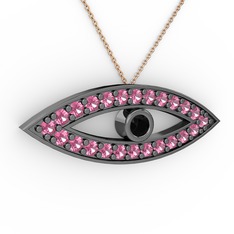 Ayn Kolye - Siyah zirkon ve pembe kuvars 925 ayar siyah rodyum kaplama gümüş kolye (40 cm rose altın rolo zincir) #7c5q1b
