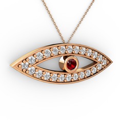 Ayn Kolye - Garnet ve beyaz zirkon 14 ayar rose altın kolye (40 cm rose altın rolo zincir) #7ibtma